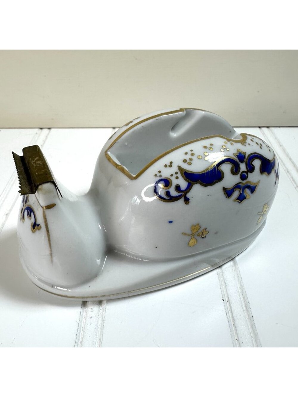 VTG Porcelain Tape Dispenser Floral Gold Trim 5” Decorative Office Desk Decor